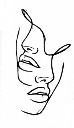 a black and white drawing of a woman's face