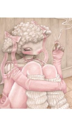 a drawing of a woman holding a baby in her arms with a pink dress on