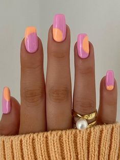 pink and peach abstract nails Summer Nails 2023, Peach Nails, Coral Nails, Pink Gel, Summery Nails, Blush Nails, Nails 2023