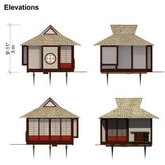 four different types of small houses with windows