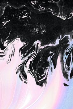 an abstract painting with black, white and pink colors