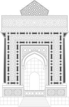 an architectural drawing of the entrance to a building, with steps leading up to it