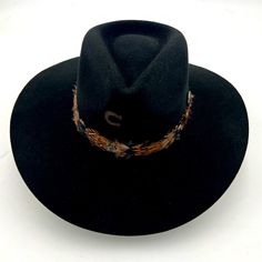 Custom Hat Band Custom Buffalo Pin Black Pinchfront Crown 3 3/4” Brim Wool Felt Bow Tie Ribbon Hatband Branded “C” On The Crown Made In Mexico Felt Bow Tie, Felt Bows, Hat Band, The Crown, Custom Hats, Wool Felt, Women Accessories, Horses, Band