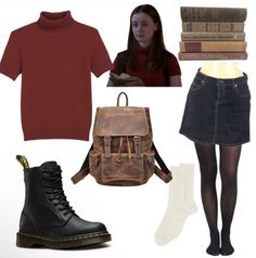 Rory Gilmore Black Skirt, Rory Gilmore Outfit Essentials, Rory Gilmore Png Clothes, Aesthetic Rory Gilmore Outfits, Rory Gilmore Red Outfit, Dory Gilmore Outfits, Rory Gilmore Red Turtleneck, Rory Style Outfits, Rory Gilmore S1 Outfits