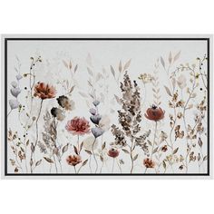 an abstract floral painting on a white wall with brown and pink flowers in the background