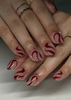 Wavy Gel Nail Design, Simple Red Nail Designs, Wavy Nail Art, Hello Nails, Vintage Nails, Nails Only