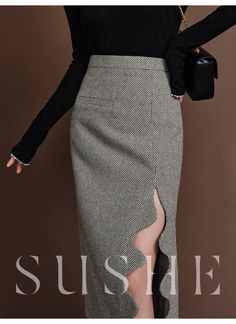 SUSHE Heavy Elegant Wave Slit Spring Skirt - monet vision – ORUMATORU Skirt Pants Outfit Classy, Skirt Silhouettes, Skirt Style Ideas, Structured Skirt, Elegant Skirts, Unique Skirt, Skirt Style, Skirt Styles, Skirt Ideas