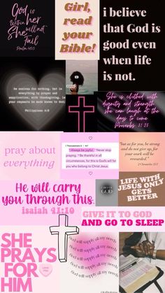 a collage of different types of words and phrases in pink, black, and white