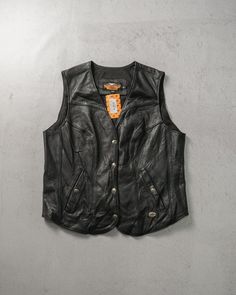 Vintage 90s Harley Davidson Vest, Womens Black Vest, Vintage Leather Vest - Women's Large, Womens Clothing Size On Label: Women's Large  Recommended Size: Women's Large  Measurements: Pit-to-Pit: 20" Length: 24" Leather Vest Women, Harley Davidson Vest, Vintage Leather Vest, Harley Davidson Vintage, Womens Black Vest, Vest Womens, Gilet Long, Black Vest, Leather Vest