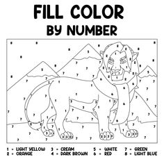 the lion color by number is shown with numbers for kids to learn how to draw it