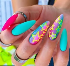 97+ Bright Summer Nails To Heat Up The Season 2023 | Summer Nails Pop Art Nails, Moon Nails, Cute Nail Art Designs, Colorful Nail, Glow Nails, Colorful Nails, Crazy Nails, Easter Nails