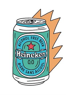 a can of heineken beer with an orange and red star on the top