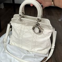 Christian Dior Vintage Lady Ivory/Winter White Leather Handbag. Comes With Strap To Make Cross Body. Great Condition. 13.5 In At Bottom, 11 In Tall In Body, With 5 Inch Handles. Bags Christian Dior, Dior Vintage, Vintage Lady, Winter White, Leather Handbag, Dior Bag, Cream White, White Leather, Christian Dior