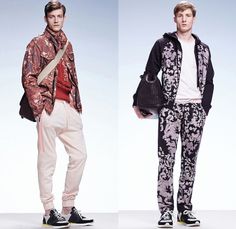 Bottega Veneta 2015 Resort Mens Lookbook Presentation - 2015 Cruise Pre Spring Fashion Pre Collection Italy - Colored Jeans Trucker Jacket Jeanswear Waffle Quilted Outerwear Grunge Print Abstract Parka Rainwear Drawstring Jogging Sweatpants Sneakers Sweatshirt Hoodie Flowers Florals Motif Ombre Color Corrosion Blazer Sportcoat Scarf Pink Red Pastel Suit Briefcase Stripes Checks V-Neck Jean Jacket Grunge, Quilted Outerwear, Looks Jeans, Ombre Color, Mens Spring, Rain Wear, Colored Jeans