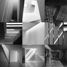 black and white photographs of stairs in an empty building