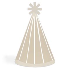 a white party hat with a cross on the top and stripes down the middle, in front of a white background