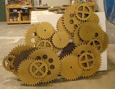 several gears are stacked on top of each other