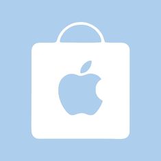 an apple bag on a blue and white background with the logo in the bottom right corner