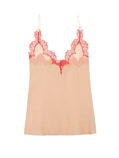 Women Camisole, Petite Style Outfits, Red Cami, Red Camisole, Cream Trousers, Lace Trim Tank Top, Bow Shirts