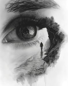 Dark Cottage Core, Emotional Painting, Eyeball Art, Double Exposure Photography, Arte Grunge, Art Charcoal, Art Photography Portrait, Surreal Photos, Meaningful Drawings