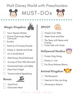 the walt world with preschoolers must - do's checklist for each child