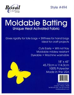 a package of mouldable batting fabric with yellow butterflies on the front and blue background