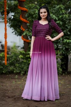 Long Gown Dress Indian Simple, Long Party Wear Dresses, Long Gown Dress Indian, Long Frocks Designs, School Border, Wine Colored Dresses, Combination Dresses, Frock Designs