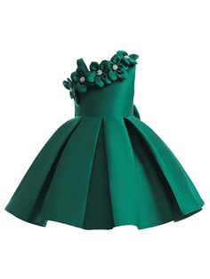 Young Girl 3d Floral Satin Dance Performance Dress, Perfect For Shows, Birthday Parties And Vacations Dark Green Party  Sleeveless Fabric Plain Fit and Flare Non-Stretch All Young Girls Clothing, size features are:Bust: ,Length: ,Sleeve Length: Cotton Frocks For Women, African Dresses For Kids, Frock For Women, Kids Frocks, Baby Frocks Designs, Performance Dresses, Frocks For Girls, African Design Dresses, African Dresses For Women