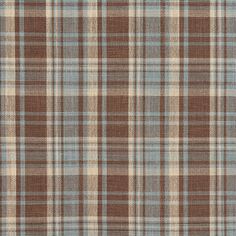 a brown and blue plaid fabric