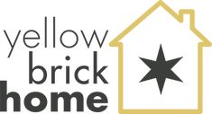 the yellow brick home logo is shown in black and white with a star on it