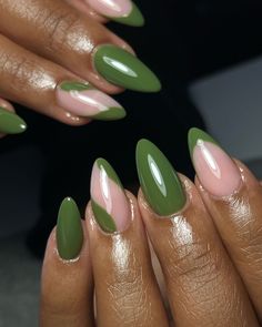 Olive Green Fall Nails 25 Ideas: The Ultimate Guide Olive Green And Brown Nails, Olive Green Nail Art, Two Tone Nail Designs, Olive Green Fall Nails, Green Stiletto Nails, Green Fall Nails, Matte Green Nails, Olive Nails, True Autumn