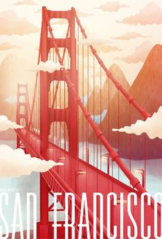 the golden gate bridge in san francisco, california is featured on this travel poster for an upcoming tour