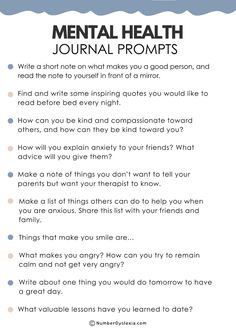 Explore our Journal Prompts for Mental Health, designed to support your well-being journey. Whether you're looking for daily inspiration or weekly reflections, these prompts are crafted to foster mindfulness and self-awareness. #JournalPrompts #MentalHealth #SelfCare #Mindfulness #WellBeing #DailyReflections #SelfDiscovery #Journaling 50 Journal Prompts, Wellbeing Journal, Journal Prompts For Mental Health, Expressive Therapy, Bullet Journal Mental Health, Improving Mental Health, Morning Journal Prompts