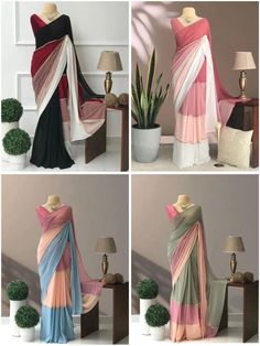 Saree Ideas For Teachers Day, Pastel Colors Sarees, Off Saree Designs, Blouse Designs For Farewell Saree, Pastel Colors Dresses, Pastel Colour Dress, Elegant Saree For Farewell, Stylish Party Wear Indian Dresses, Pastel Colour Saree