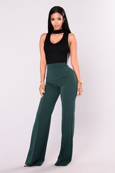 Available In Hunter Green Crepe Knit High Waist Dressy Pants Pintuck On Front Back Hidden Zipper 35 inseam. Based on a size Small 96% Polyester 4% Spandex Made in USA | Victoria High Waisted Dress Pants in Hunter size 3X by Fashion Nova Dress Pants Outfits, Green Dress Pants, Celana Fashion, High Waisted Dress, Easter Dresses For Toddlers, High Waisted Dress Pants, Plum Dress, Dressy Pants, Dress Slacks