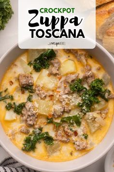 Craving a hearty soup? Here's a warm dinner idea featuring an Olive Garden copycat! This winter dish is one of the best comfort food recipes in the crockpot. Full of Italian sausage, kale, potatoes, and Parmesan, this Slow Cooker Zuppa Toscana is so good! Olive Garden Sausage Soup, Slow Cooker Zuppa Toscana, Crockpot Zuppa Toscana, Zuppa Toscana Soup Olive Garden, Best Comfort Food Recipes, Easy Winter Recipes, Sausage Kale, Olive Garden Copycat