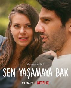 the movie poster for sen yasamya bak is shown with two people