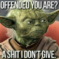 an image of yoda from star wars with caption that reads, if you're offended you are?