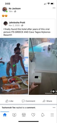 an instagram page with two pictures of women in bikinis and one has food on the counter