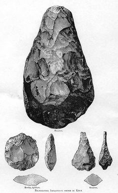 some rocks are shown in black and white