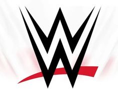 the wwe logo is shown on a white background with red and black lines around it