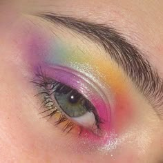 Eye Shadow Colorful, Eye Aesthetics, Colourful Eyeshadow, Make Up Aesthetic, Pride 2023, Up Aesthetic, Rainbow Eyeshadow, Concert Makeup