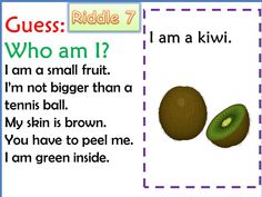 a card with an image of two kiwis and the words guess riddle 7