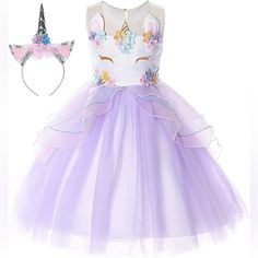 Unicorn Tulle Dress With Chic Horn Headband Is A Great Gift For Your Girls. Multi-Layer Tulle Skirt In Knee Length With Soft Cotton Lining The Bodice Part With 3d Flowers And Chic Unicorn Horn Design Invisible Zipper Closure With Buttons On The Back Sleeveless Party Dress And Mesh Shoulder Style Costume Fleur, Girl Unicorn Costume, Unicorn Costume Kids, Old Dress, Unicorn Fashion, Unicorn Dress, Unicorn Costume, Tutu Costumes, Dress Birthday