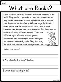 a worksheet with an image of rocks and the text what are rocks?