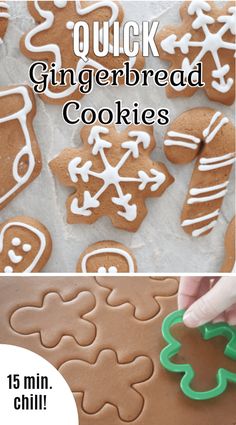 gingerbread cookies with icing and frosting on top are shown in three different pictures