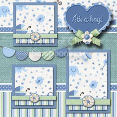 baby boy scrapbook layout with blue and green accents