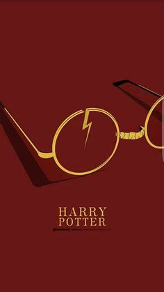 a harry potter poster with glasses and a lightning bolt on it's side, against a red background