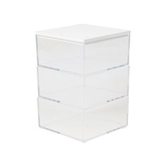 three drawers are stacked on each other with clear plastic containers in the bottom and bottom