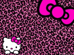 the hello kitty wallpaper is pink and black leopard print with a cat on it